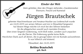 Traueranzeige von Jürgen Brautschek von Mitteldeutsche Zeitung Bernburg