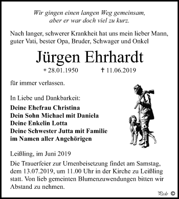 Traueranzeige von Jürgen Ehrhardt von Mitteldeutsche Zeitung Weißenfels