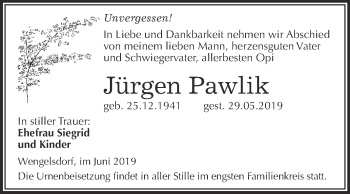 Traueranzeige von Jürgen Pawlik von Super Sonntag Merseburg