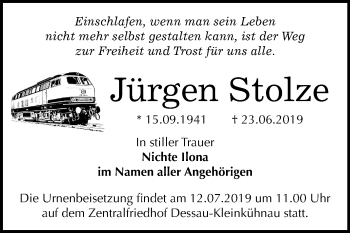 Traueranzeige von Jürgen Stolze von Mitteldeutsche Zeitung Dessau-Roßlau