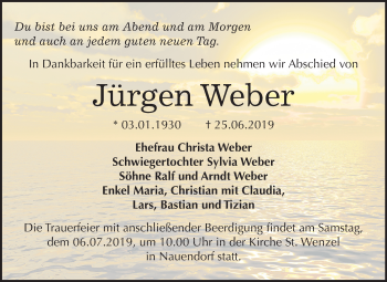 Traueranzeige von Jürgen Weber von Mitteldeutsche Zeitung Halle/Saalkreis