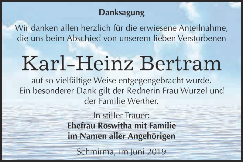  Traueranzeige für Karl-Heinz Bertram vom 08.06.2019 aus WVG - Wochenspiegel Merseburg