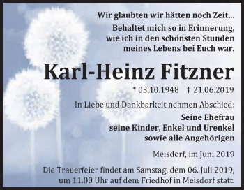 Traueranzeige von Karl-Heinz Fitzner von Super Sonntag Aschersleben