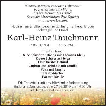 Traueranzeige von Karl-Heinz Tauchmann von WVG - Wochenspiegel Bitterfeld