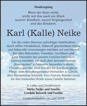Traueranzeige von Karl Neike von Mitteldeutsche Zeitung Bernburg