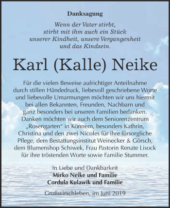 Traueranzeige von Karl Neike von Super Sonntag Bernburg