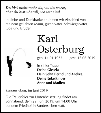 Traueranzeige von Karl Osterburg von Super Sonntag SGH Mansf. Land
