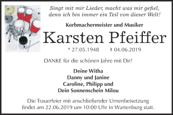 Traueranzeige von Karsten Pfeiffer von Super Sonntag Wittenberg