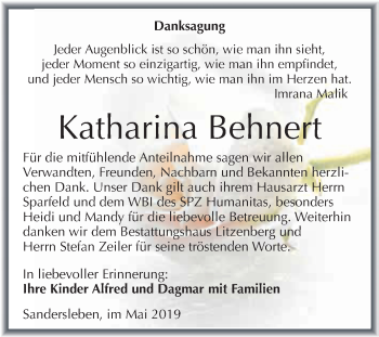 Traueranzeige von Katharina Behnert von Wochenspiegel Mansfelder Land
