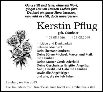 Traueranzeige von Kerstin Pflug von Mitteldeutsche Zeitung Mansfelder Land