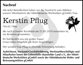 Traueranzeige von Kerstin Pflug von Mitteldeutsche Zeitung