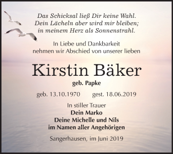 Traueranzeige von Kirstin Bäker von Mitteldeutsche Zeitung