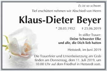 Traueranzeige von Klaus-Dieter Beyer von Super Sonntag SGH Mansf. Land