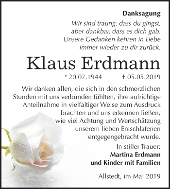 Traueranzeige von Klaus Erdmann von Mitteldeutsche Zeitung