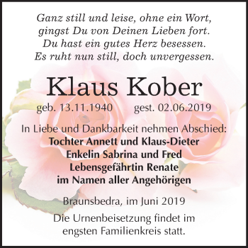 Traueranzeige von Klaus Kober von Mitteldeutsche Zeitung Merseburg/Querfurt