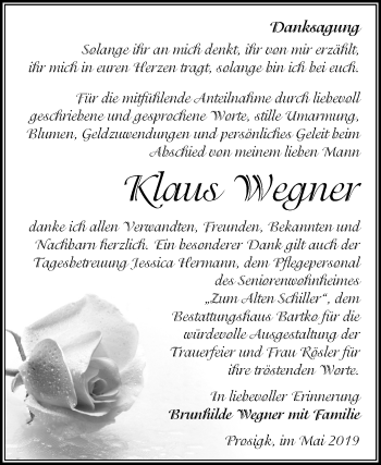 Traueranzeige von Klaus Wegner von Mitteldeutsche Zeitung