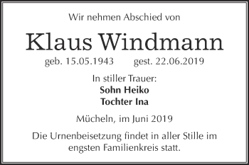 Traueranzeige von Klaus Windmann von WVG - Wochenspiegel Merseburg
