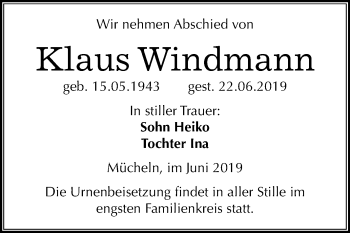 Traueranzeige von Klaus Windmann von Mitteldeutsche Zeitung Merseburg/Querfurt