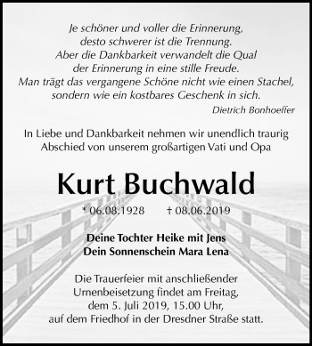 Traueranzeige von Kurt Buchwald von Mitteldeutsche Zeitung