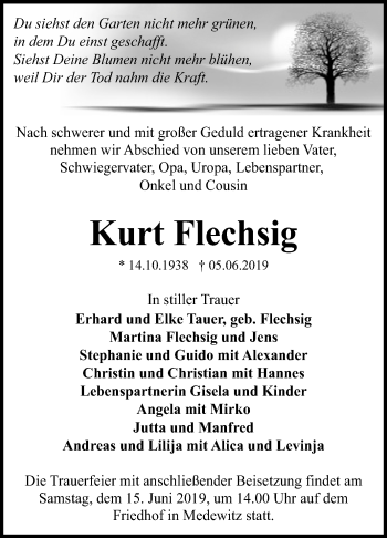 Traueranzeige von Kurt Flechsig von Mitteldeutsche Zeitung Dessau-Roßlau