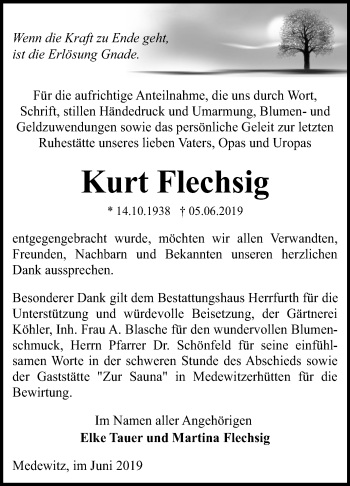 Traueranzeige von Kurt Flechsig von Mitteldeutsche Zeitung