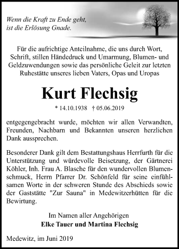 Traueranzeige von Kurt Flechsig von Super Sonntag Wittenberg