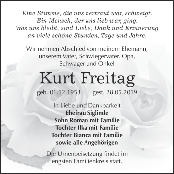 Traueranzeige von Kurt Freitag von Super Sonntag Bernburg