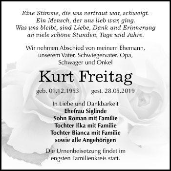 Traueranzeige von Kurt Freitag von Mitteldeutsche Zeitung Bernburg