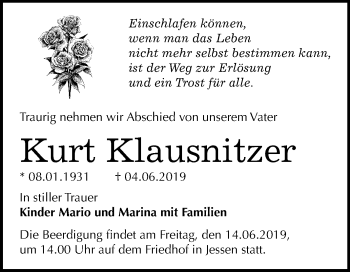 Traueranzeige von Kurt Klausnitzer von Mitteldeutsche Zeitung