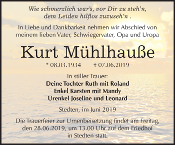 Traueranzeige von Kurt Mühlhauße von Mitteldeutsche Zeitung