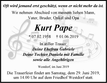 Traueranzeige von Kurt Pape von Super Sonntag Aschersleben