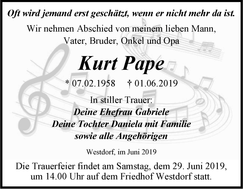  Traueranzeige für Kurt Pape vom 10.06.2019 aus Super Sonntag Aschersleben