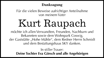 Traueranzeige von Kurt Raupach von Mitteldeutsche Zeitung