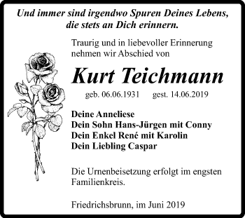 Traueranzeige von Kurt Teichmann von Mitteldeutsche Zeitung Quedlinburg