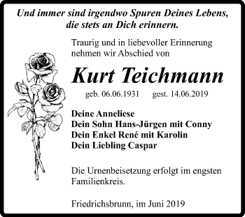 Traueranzeige von Kurt Tichmann von Super Sonntag Quedlinburg