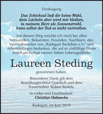 Traueranzeige von Laureen Steding von Mitteldeutsche Zeitung Köthen