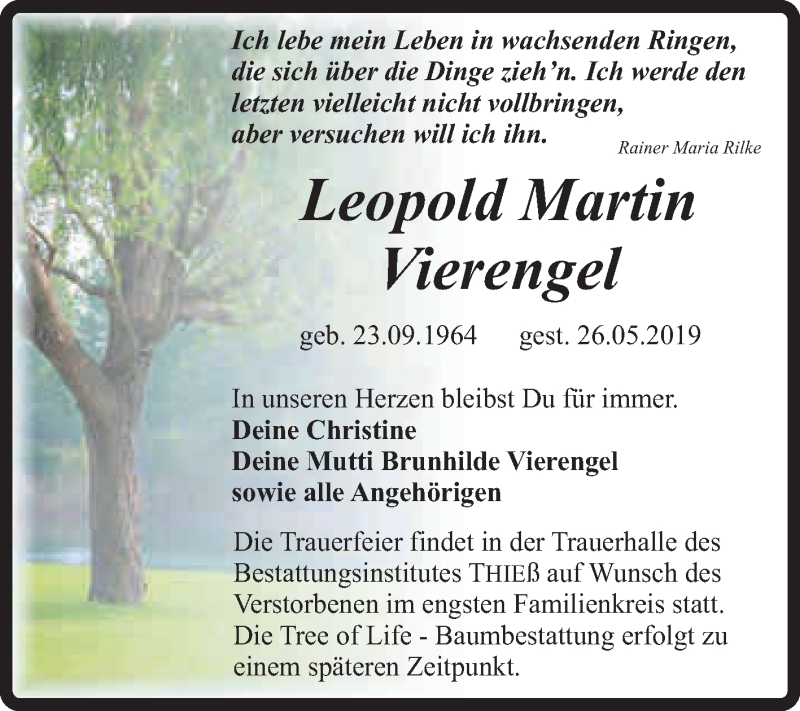 Traueranzeige für Leopold Martin Vierengel vom 03.06.2019 aus Super Sonntag Quedlinburg