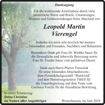 Traueranzeige von Leopold Martin Vierengel von Super Sonntag Quedlinburg