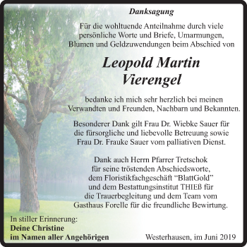Traueranzeige von Leopold Martin Vierengel von Mitteldeutsche Zeitung Quedlinburg
