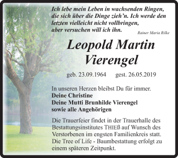 Traueranzeige von Leopold Martin Vierengel von Mitteldeutsche Zeitung Quedlinburg