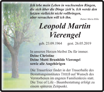 Traueranzeige von Leopold Martin Vierengel von Super Sonntag Quedlinburg
