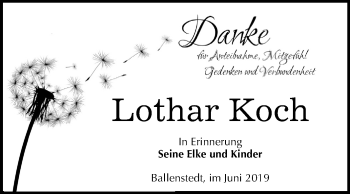 Traueranzeige von Lothar Koch von Mitteldeutsche Zeitung Quedlinburg