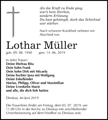 Traueranzeige von Lothar Müller von Mitteldeutsche Zeitung Halle/Saalkreis
