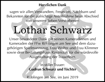 Traueranzeige von Lothar Schwarz von Mitteldeutsche Zeitung Mansfelder Land