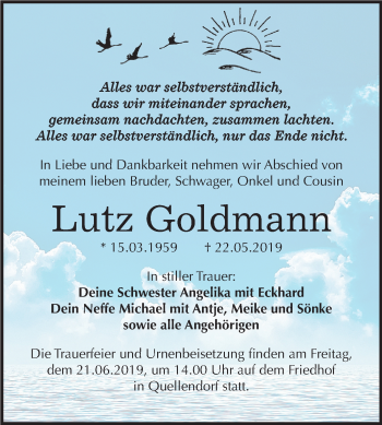 Traueranzeige von Lutz Goldmann von Mitteldeutsche Zeitung Köthen
