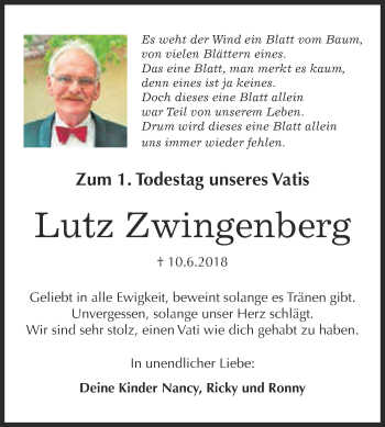 Traueranzeige von Lutz Zwingenberg von WVG - Wochenspiegel NMB / WSF / ZTZ