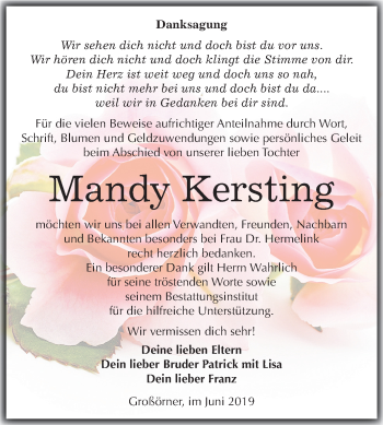 Traueranzeige von Mandy Kersting von Mitteldeutsche Zeitung