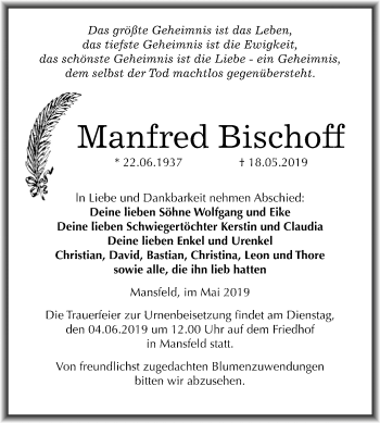 Traueranzeige von Manfred Bischoff von Mitteldeutsche Zeitung