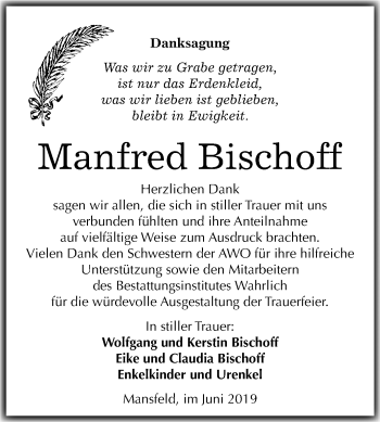 Traueranzeige von Manfred Bischoff von Mitteldeutsche Zeitung
