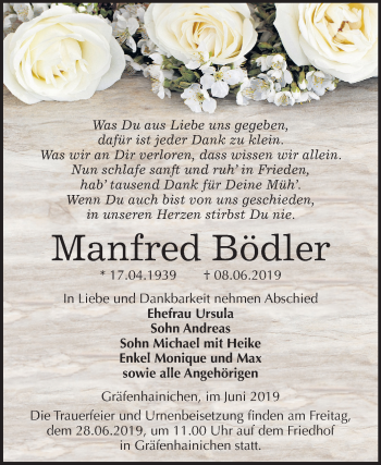 Traueranzeige von Manfred Bödler von Mitteldeutsche Zeitung